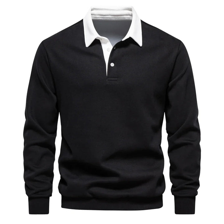 Men's classic long sleeve rugby shirt featuring comfortable fit for daily wear.