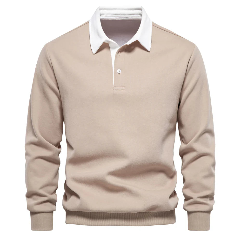 Casual men's long sleeve rugby shirt, perfect for layering during winter.