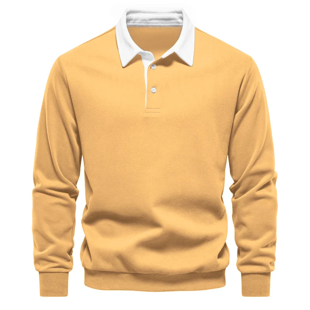 Stylish men's long sleeve rugby shirt, offering comfort and a timeless casual look.