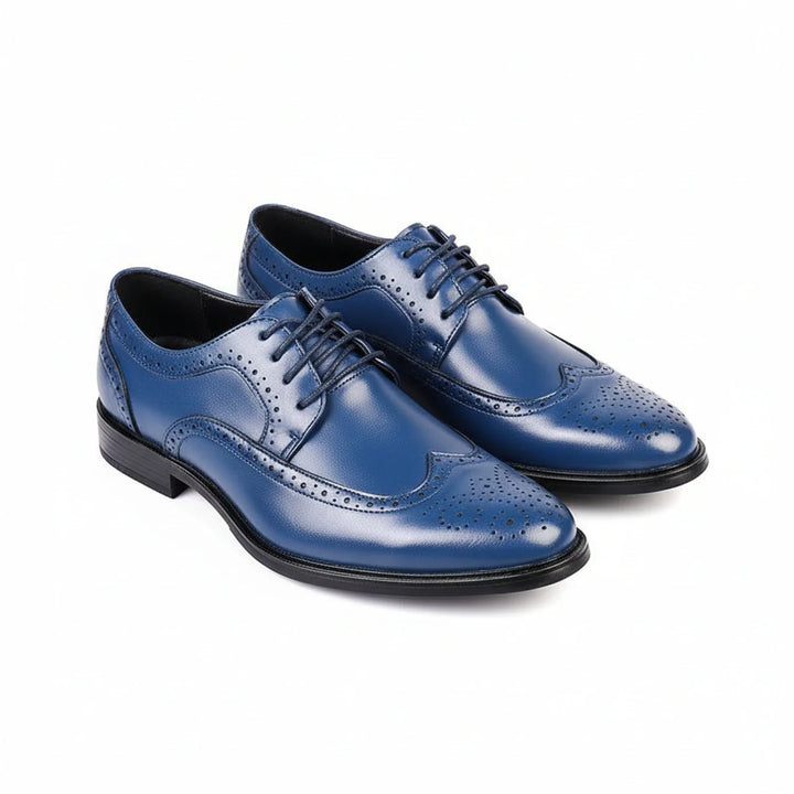 Gentlemen's formal orthopedic brogue oxford shoes in polished black leather, offering classic style & superior comfort.