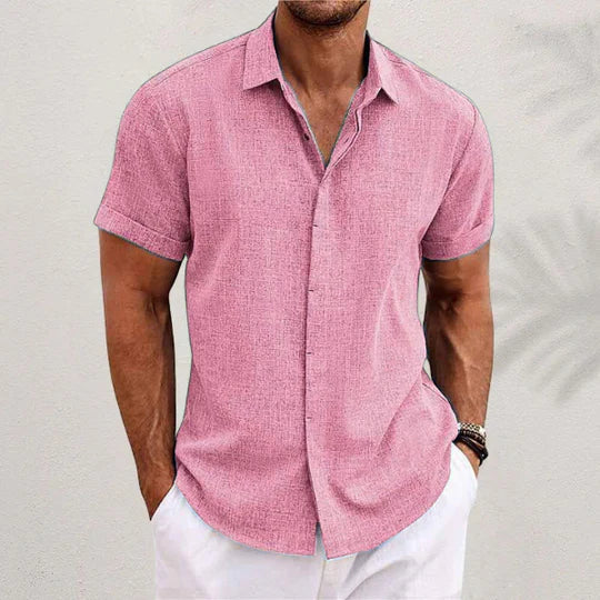 Stylish men's short sleeve summer shirt, versatile for casual warm weather outfits.