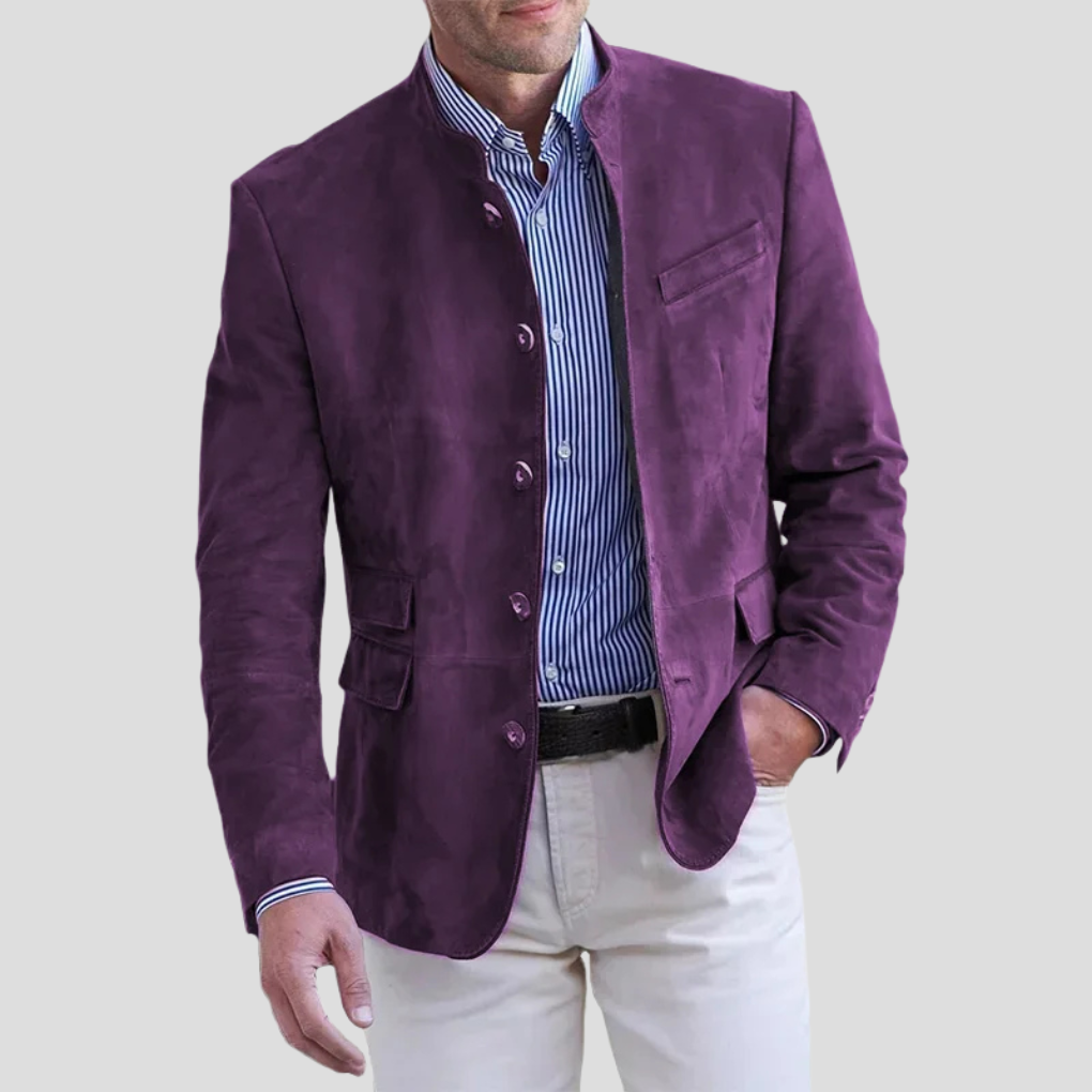 Sophisticated men's navy wool blend blazer, offering a polished look for business attire, formal events, or smart casual.