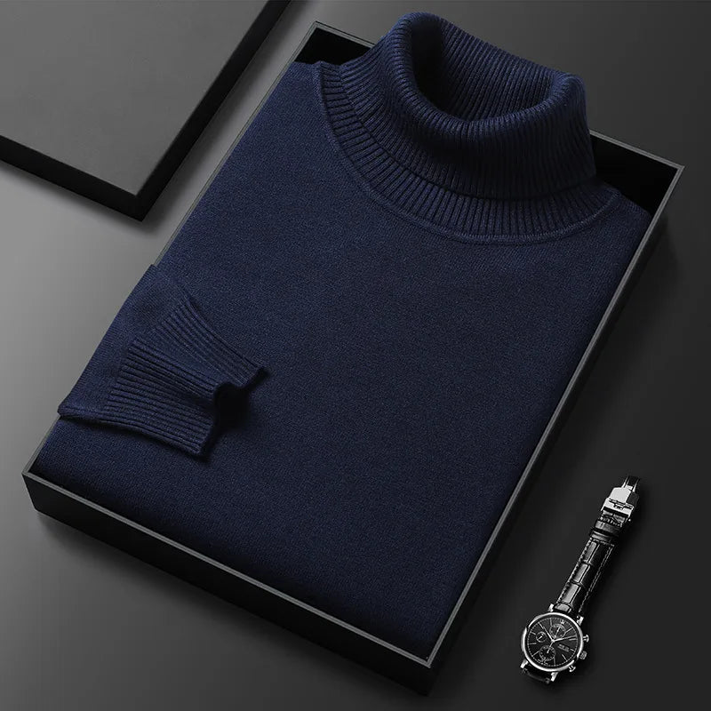Cozy & warm men's long sleeve turtleneck pullover sweater. Essential men's clothing for winter comfort and classic style.