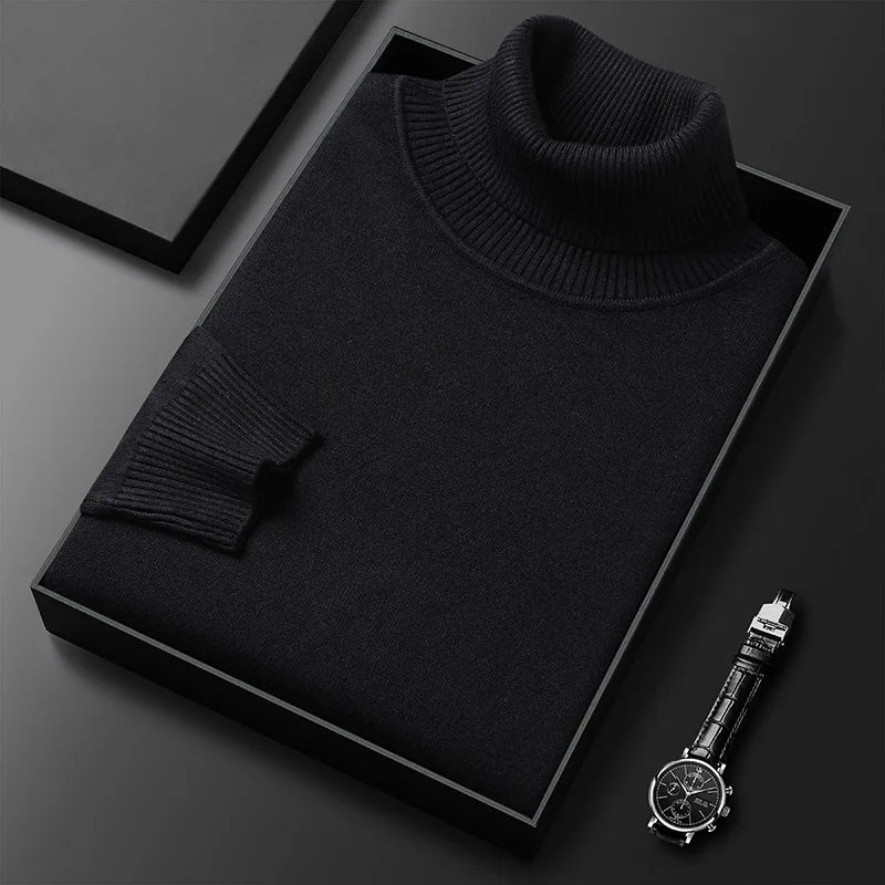 Tailored fit men's classic turtleneck pullover sweater, a comfortable and versatile piece for men's winter fashion.