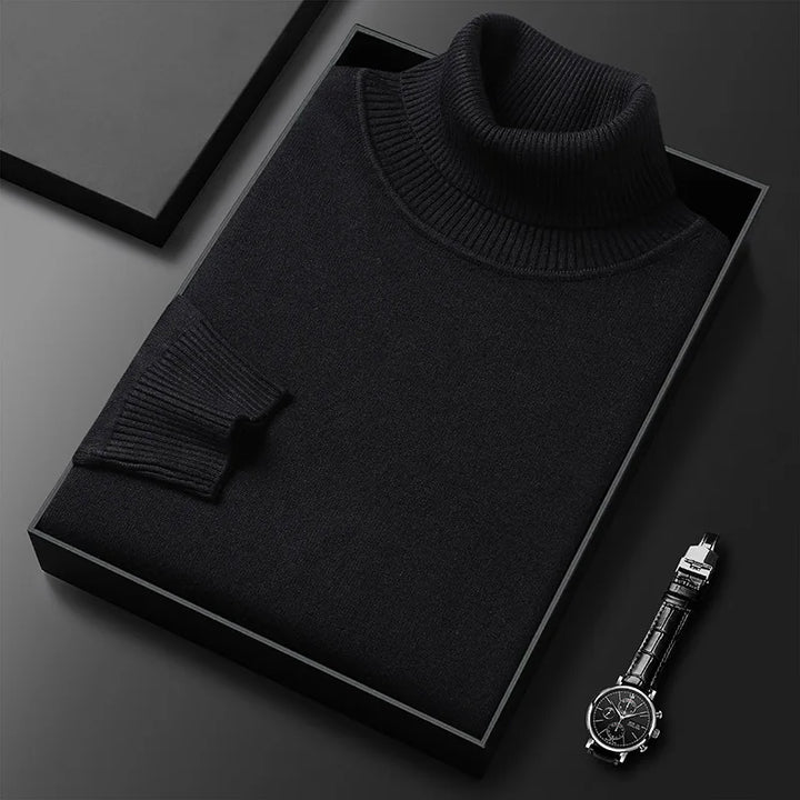 Tailored fit men's classic turtleneck pullover sweater, a comfortable and versatile piece for men's winter fashion.