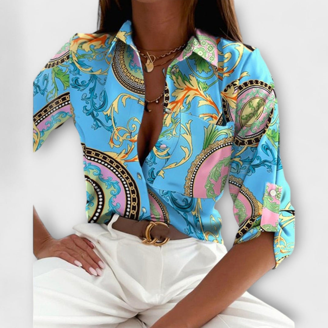 Women's elegant blouse, classic collar design, perfect for professional or casual outfits.