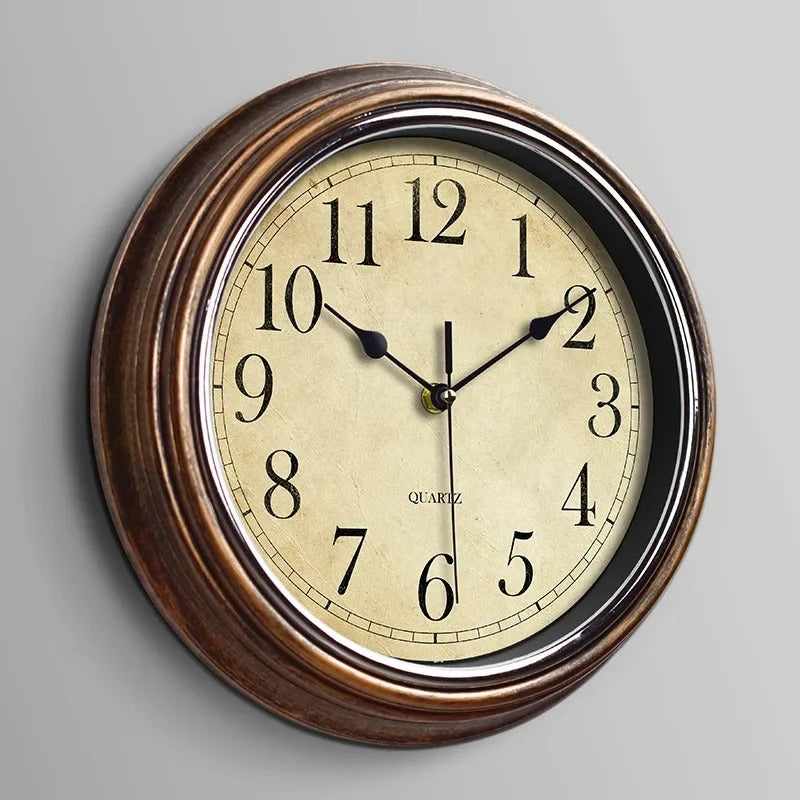 Classic wooden wall clock for home decor, featuring a silent movement. Ideal for living room or office.