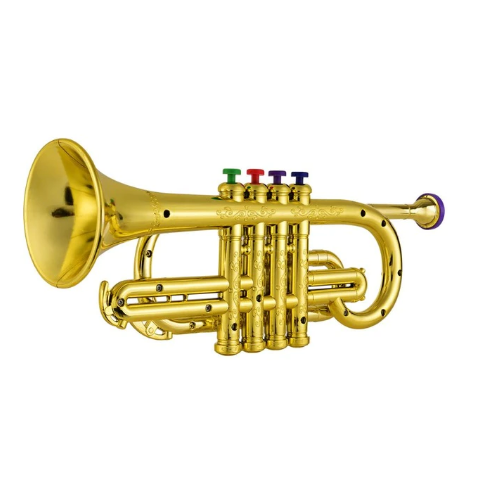 Colorful children's musical trumpet toy with vibrant keys, simulating real instrument play, designed for young musicians' enj