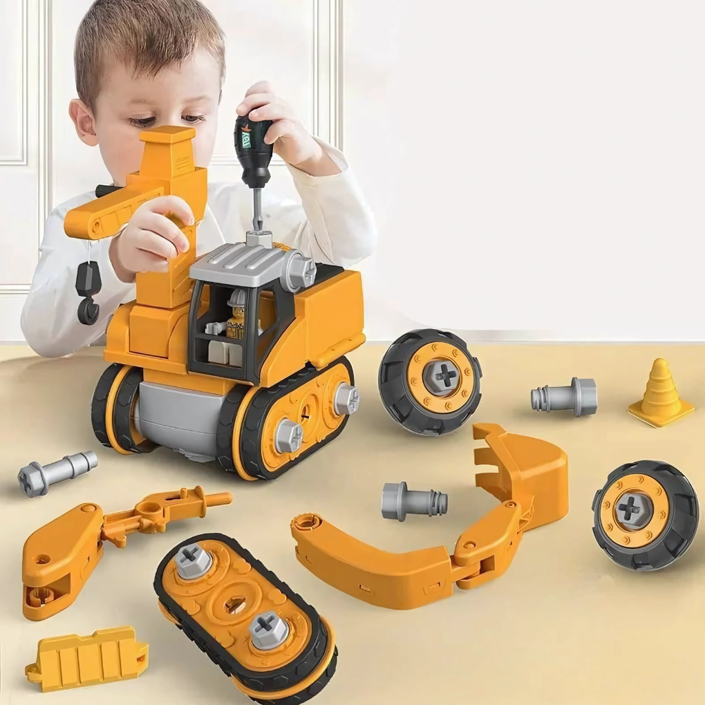 Colorful kids' creative engineering builder set with gears, wheels & connectors for STEM learning & construction play.