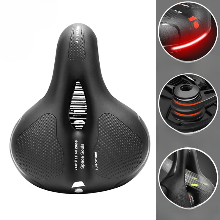 Comfortable bike saddle for cycling pain relief. Ergonomic design supports back & sit bones.
