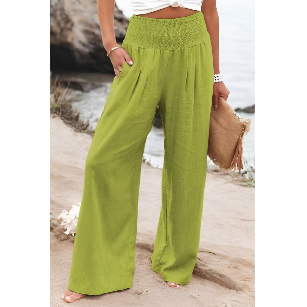 Effortless style with these comfortable high-waisted linen trousers for women, ideal for summer.