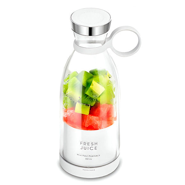 "Compact portable juice blender with stainless steel blades, cordless and rechargeable. Ideal for smoothies on the go."
