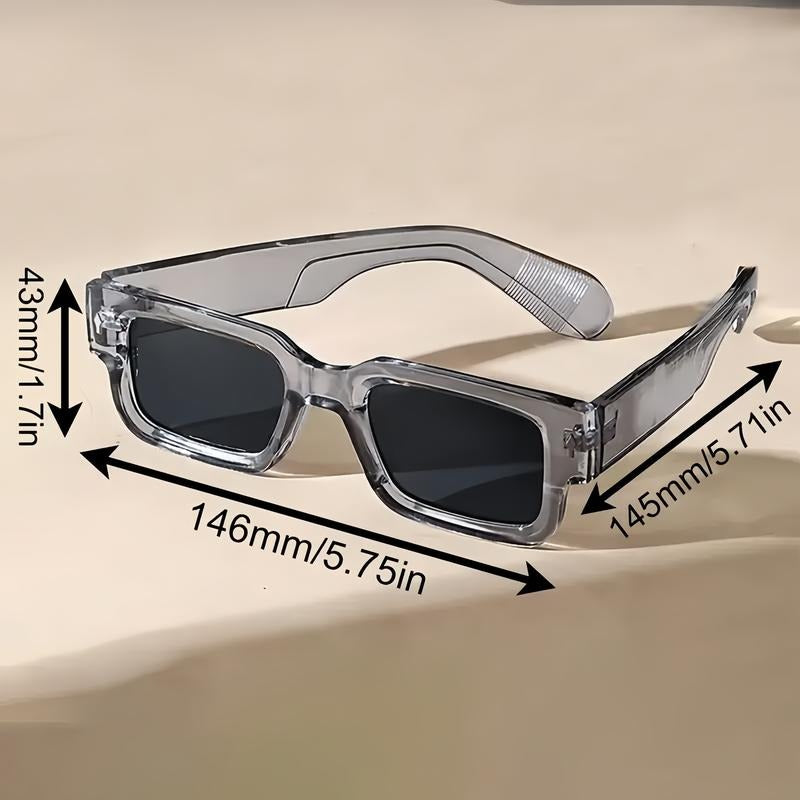 Stylish man wearing Corvella men's rectangular sunglasses, black frame, showcasing modern eyewear fashion