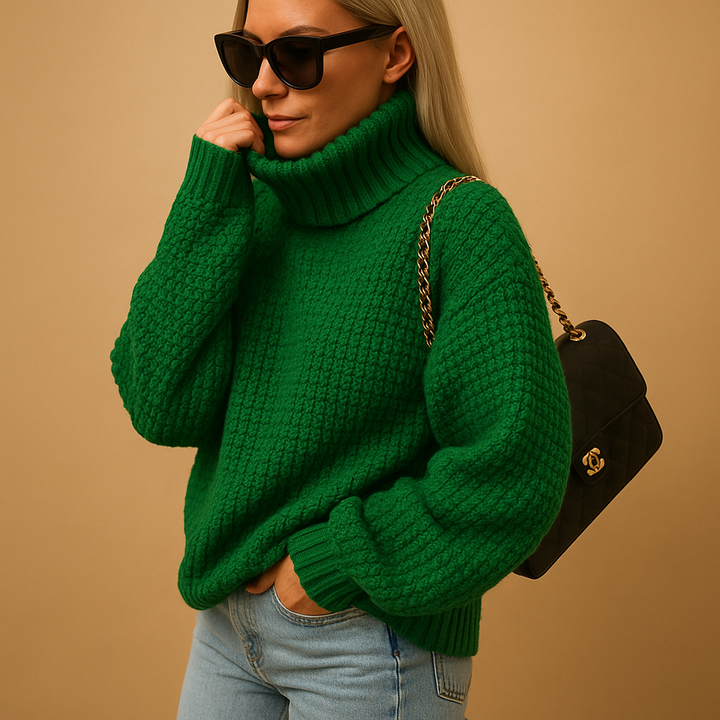 Classic women's pullover sweater, a timeless long sleeve top offering warmth and elegant winter fashion.