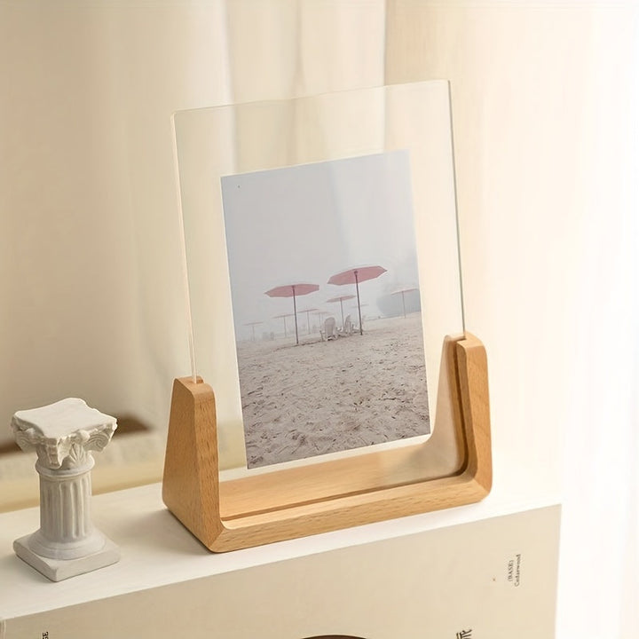 Stylish 6-inch tabletop photo holder, dual orientation acrylic frame for modern home decor.