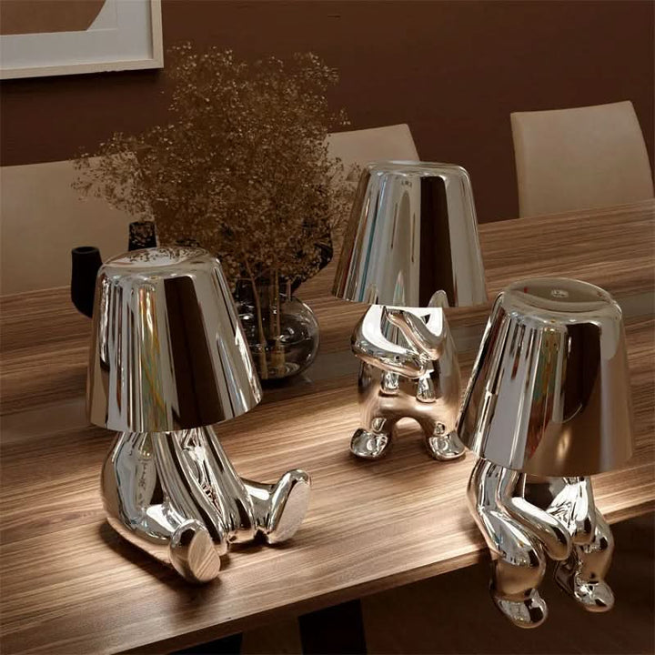 Contemporary LED table lamp with adjustable brightness, enhancing home decor and lighting.