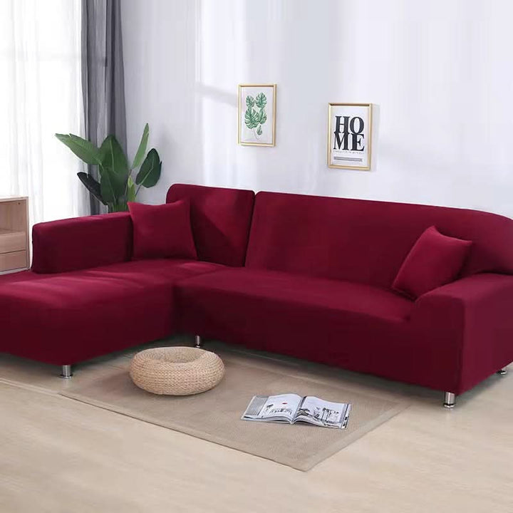 Machine washable elastic couch cover, universal fit, for easy home maintenance.