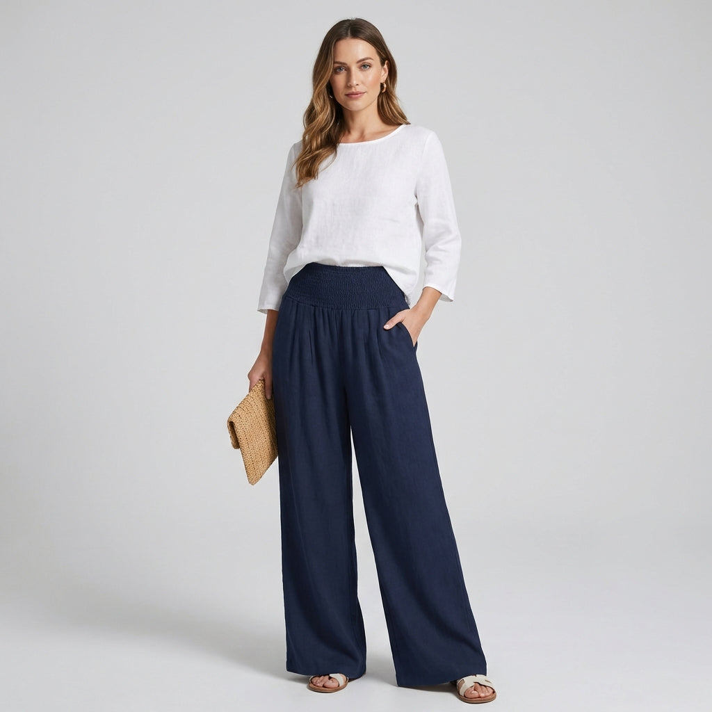 Women's flowy high-waist palazzo pants for summer comfort, perfect for casual wear.