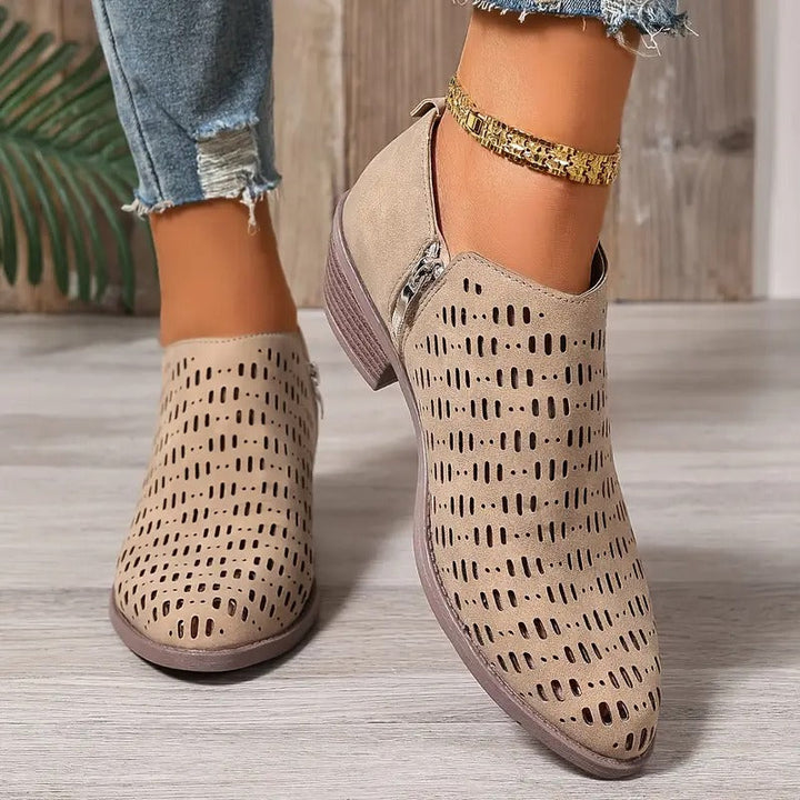 Eleanor women's spring cutout ankle boots in beige, lightweight casual style for everyday wear.