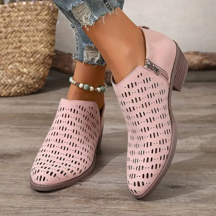 Close-up of Eleanor cutout boot design for women, spring ankle boots, lightweight and stylish.