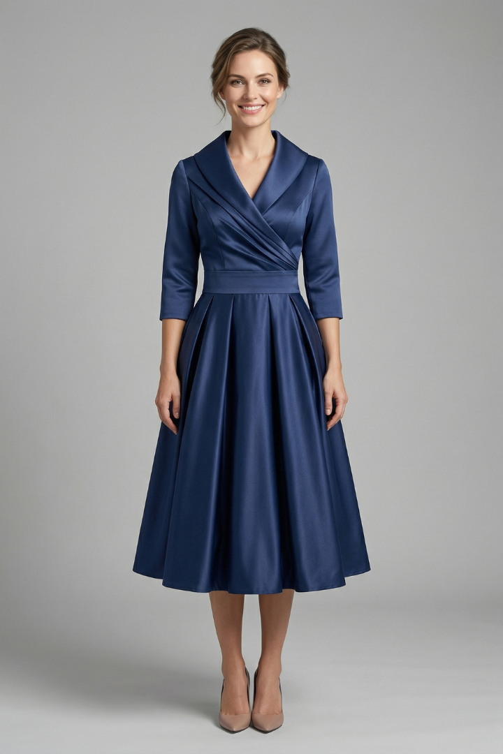 Women's versatile burgundy midi dress featuring a flattering wrap neck, long sleeves & stylish pleated skirt.