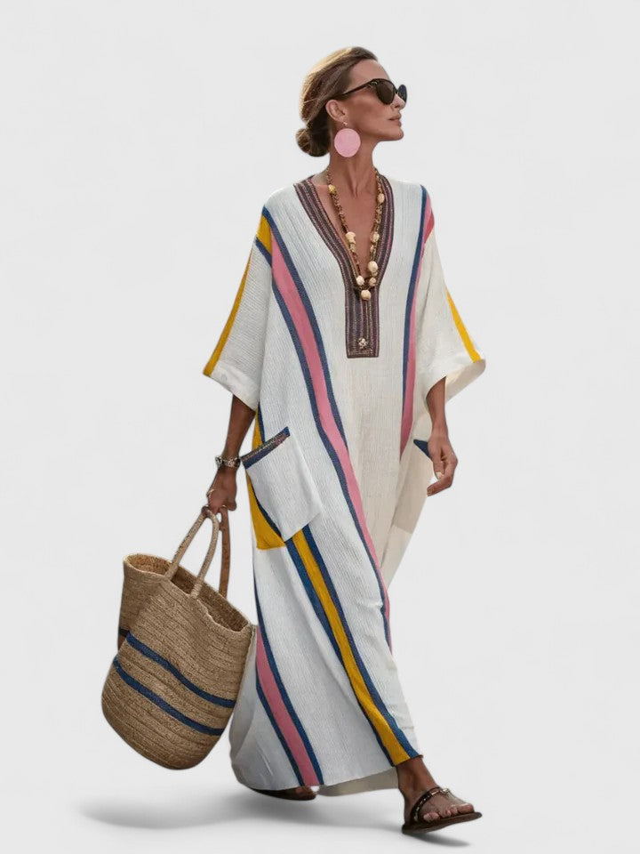 Timeless elegant flowy maxi dress for women. Sophisticated long day or evening dress with relaxed fit.