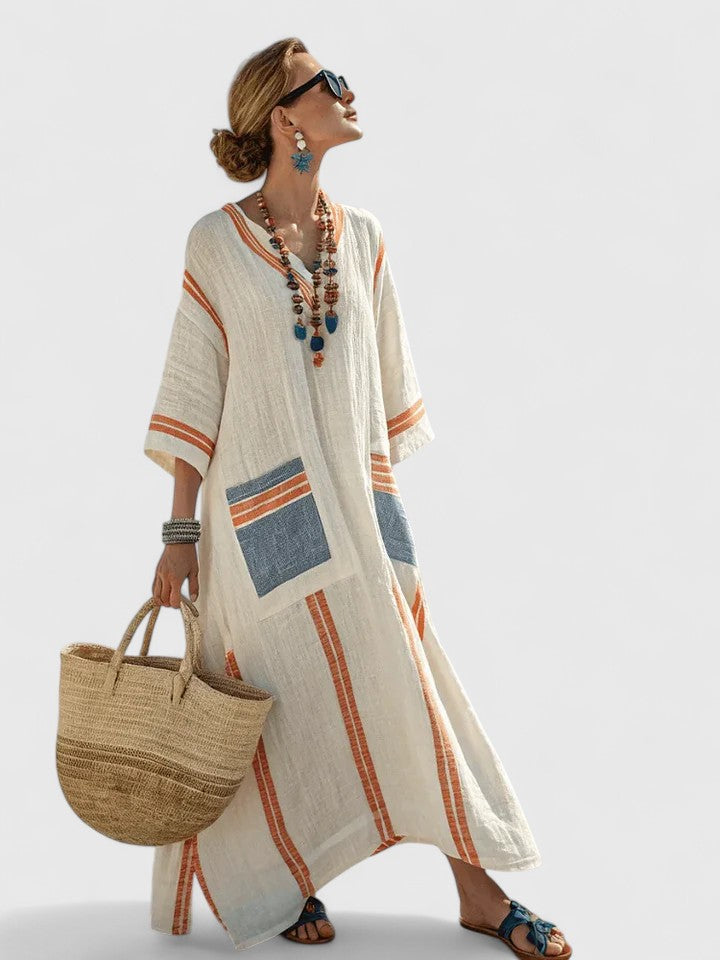 Sophisticated flowy women's maxi dress, ideal as an elegant evening dress or a stylish day outfit.