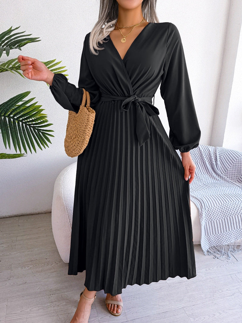 Flowy high-waist wrap maxi dress for women, ideal for elegant parties, evenings & formal events.