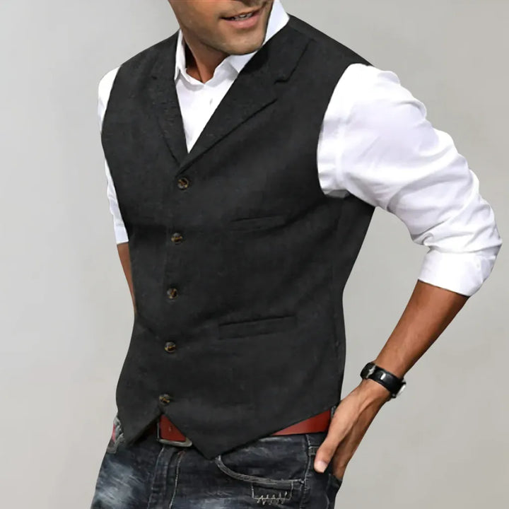 High-quality men's formal suit vest, expertly tailored for a sharp, elegant silhouette. Ideal for weddings & business.