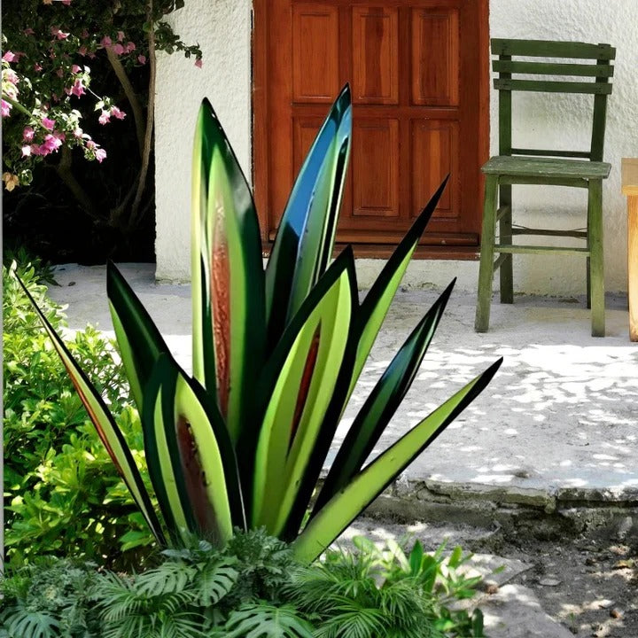 Elegant agave metal plant sculpture, perfect for modern home & garden decor.