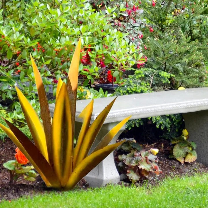 Rustic metal agave sculpture for garden, patio, or stylish indoor home decor.