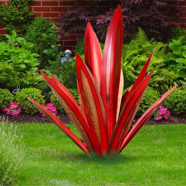 Handcrafted metal agave sculpture, elegant addition to any garden or patio.
