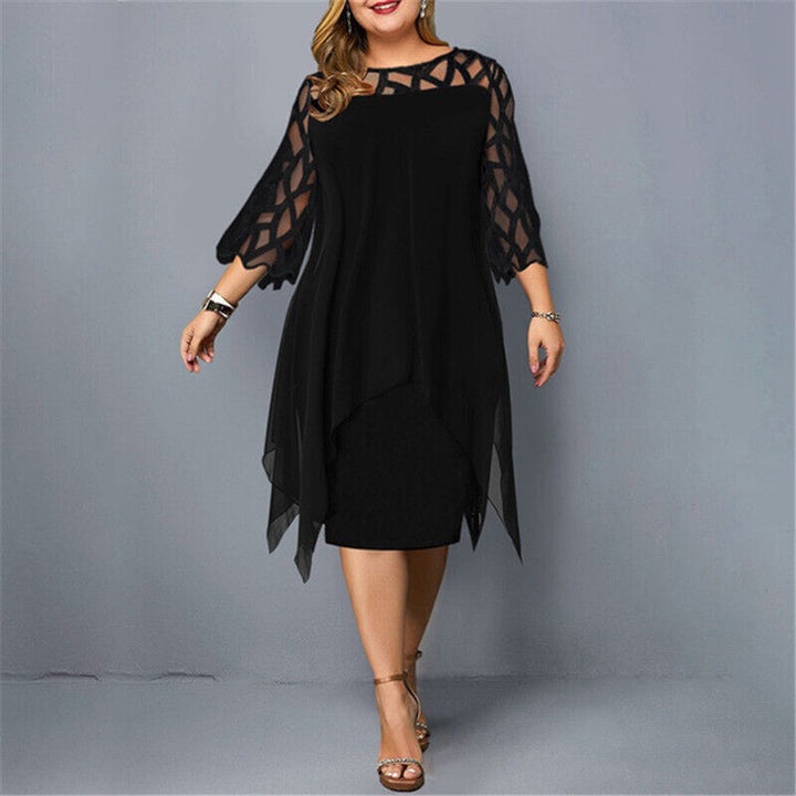 Versatile women's plus size midi dress, flattering fit with exquisite lace sleeves.
