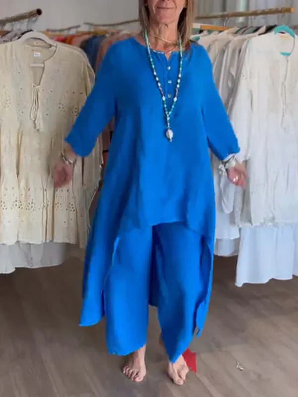 Trendy women's pant suit set, perfect for summer fashion, offering casual elegance, comfort, & versatile relaxed fit.