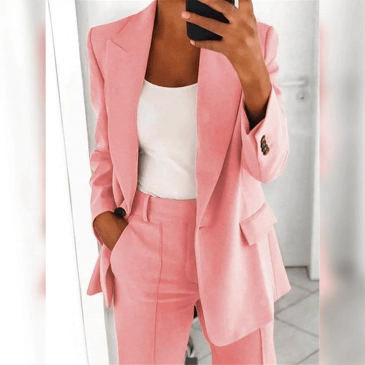 Elegant women's tailored suit set, perfect for business meetings, special occasions, or daily professional attire.