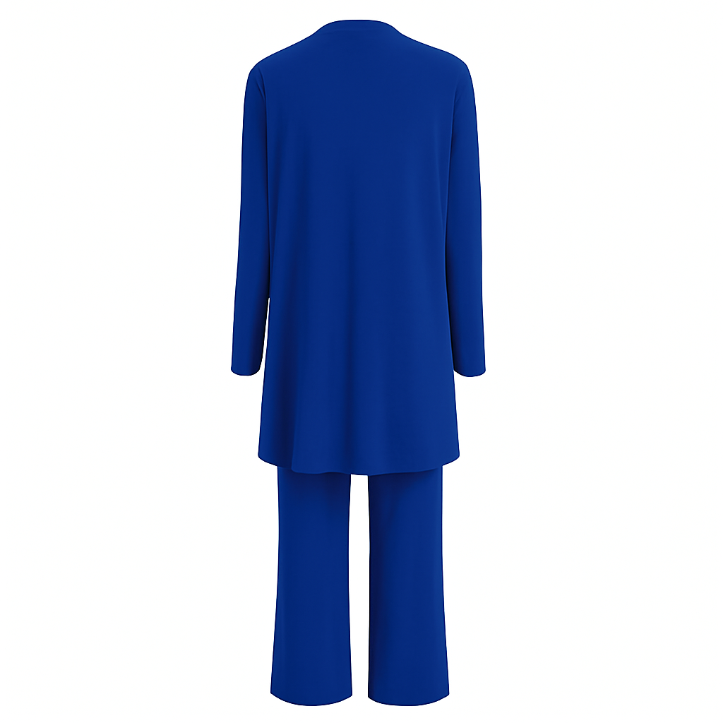 Modern elegant women's 3-piece pantsuit set. Versatile for business casual & smart fashion.