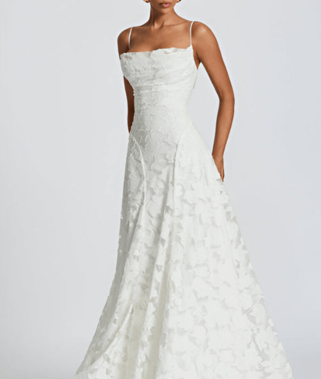 Chic women's spaghetti strap A-line maxi dress. A light, flowy summer dress for elegant events.