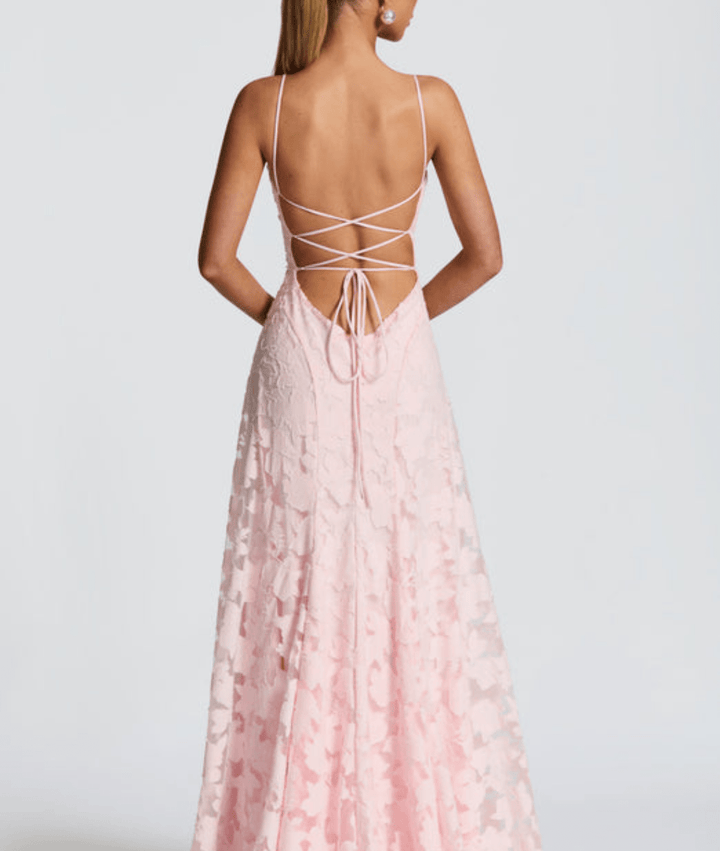 Stunning women's sleeveless A-line maxi dress with spaghetti straps, exuding timeless elegance.