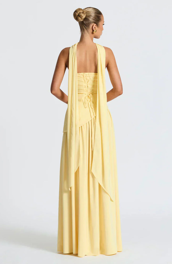Stunning red asymmetric maxi dress for women, ideal for a wedding guest, cocktail party, or formal event.