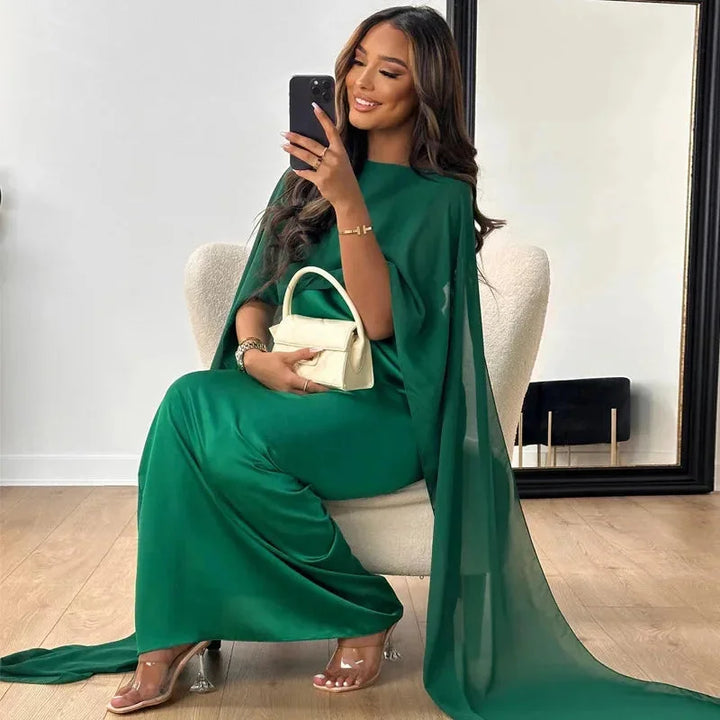 Chic women's formal cape maxi dress in a classic silhouette, perfect for evening wear.