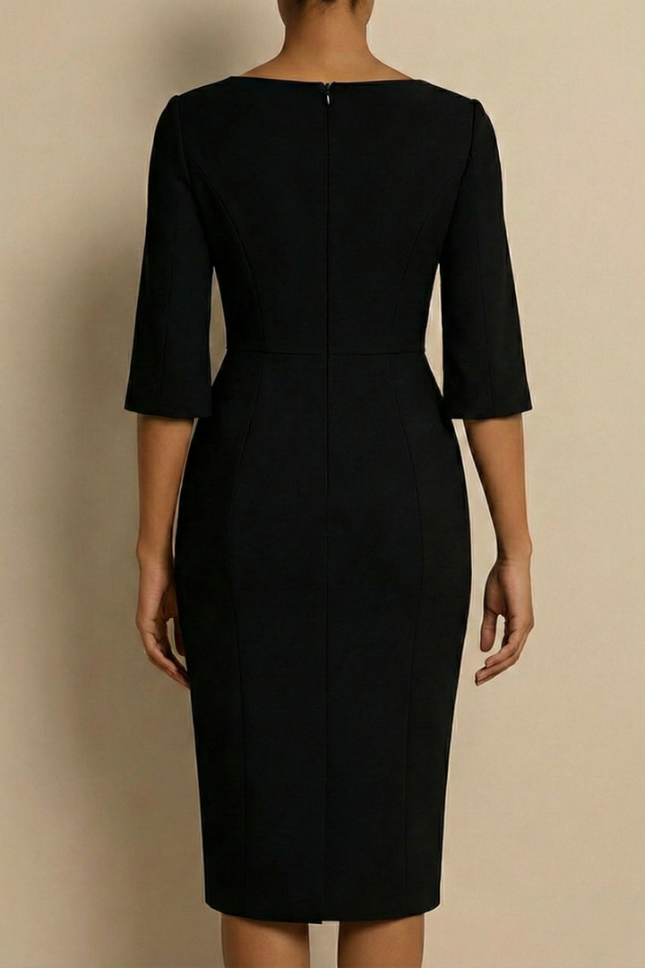 Sophisticated white pearl-sleeve bodycon midi dress, an elegant choice for evening wear, galas, and formal occasions.