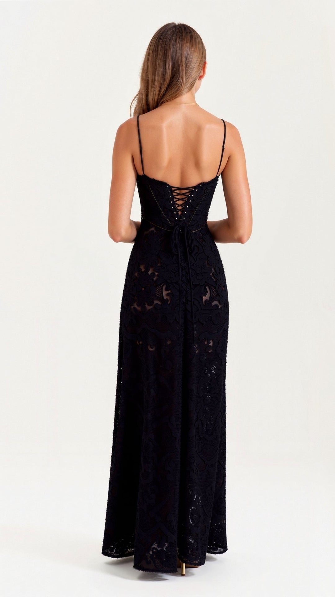 Full length view of the women's elegant evening wear maxi dress, a stunning long dress