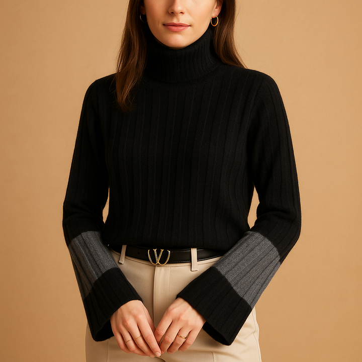 Chic women's slim fit turtleneck sweater, versatile long sleeve knit for fall, winter, & work. Elegant style.