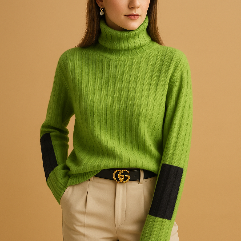 Women's elegant slim fit turtleneck sweater. Chic long sleeve knit top, ideal for fall/winter work or casual outfits.