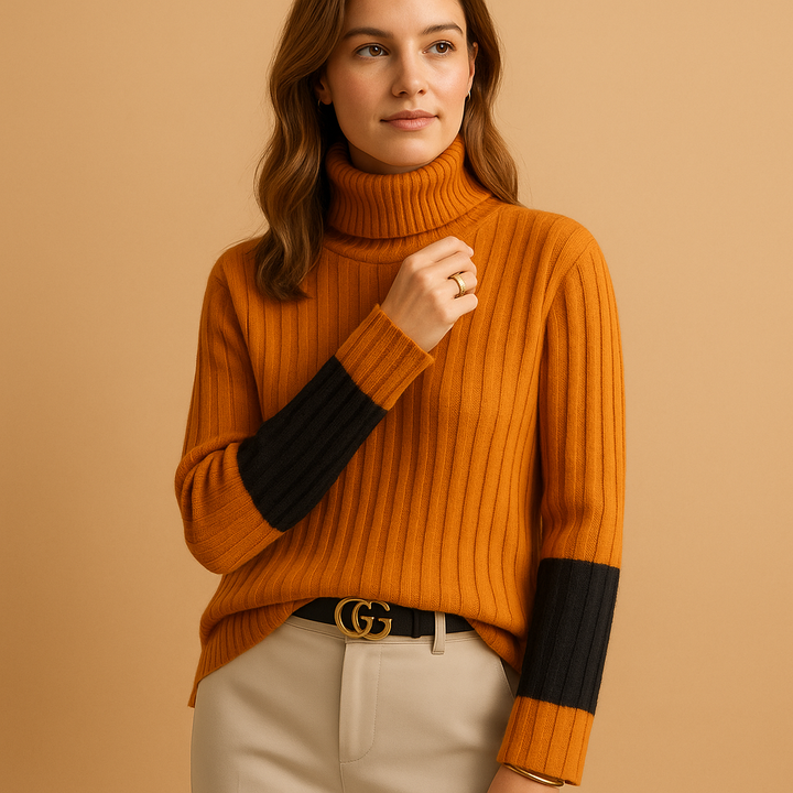 Comfortable & chic women's slim fit turtleneck sweater. Elegant long sleeve knit top for versatile fall/winter fashion.