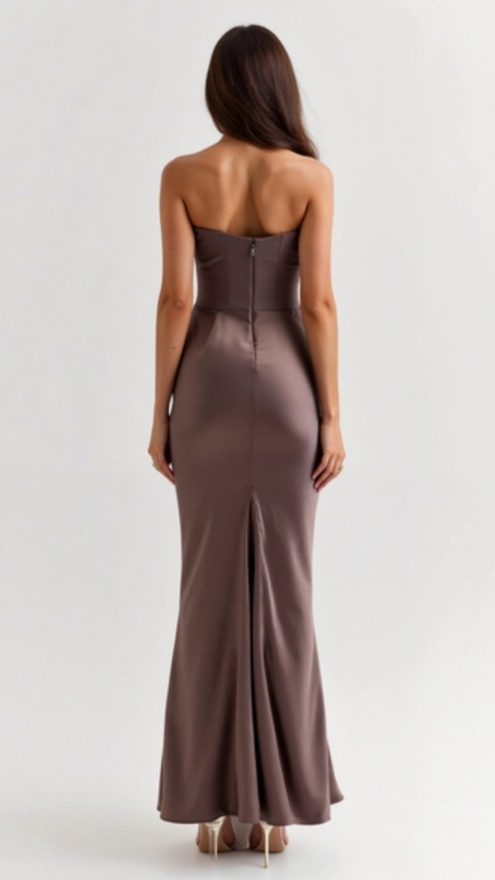 Women's column maxi dress with delicate spaghetti straps, suitable for a summer wedding guest
