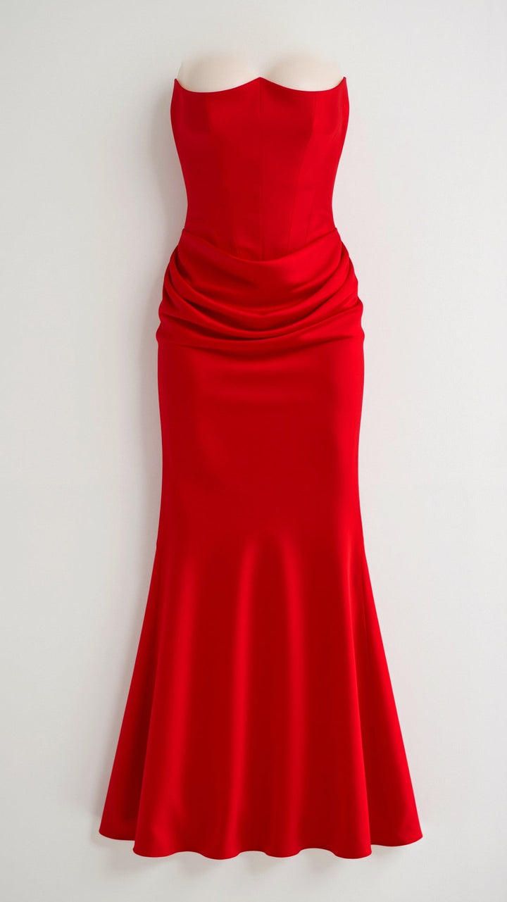 Full-length shot of a silver column maxi dress, embodying formal and elegant occasionwear