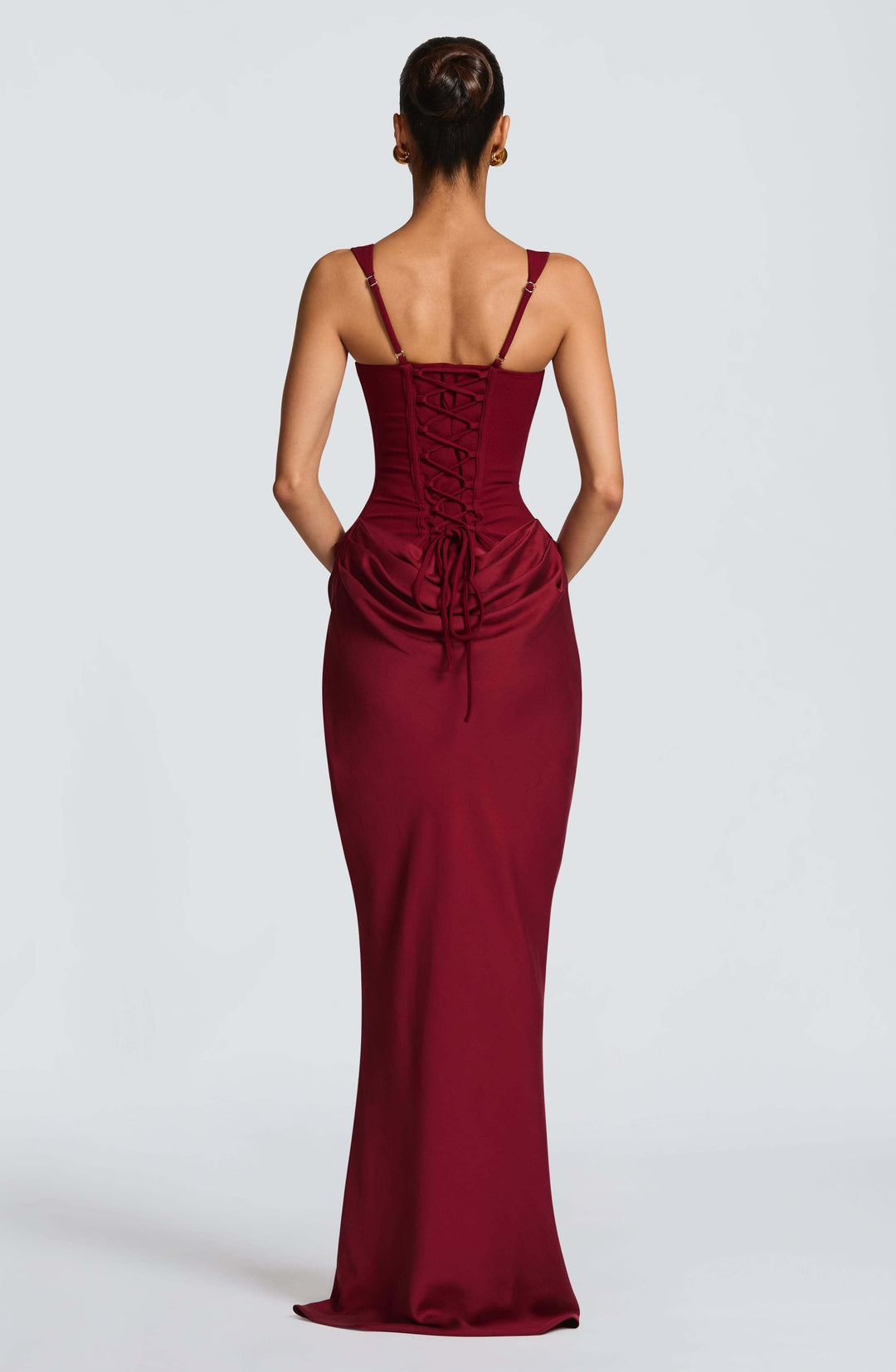 Exquisite Women's Evening Gown: a formal corset maxi dress with elegant square neck and open lace-up back.