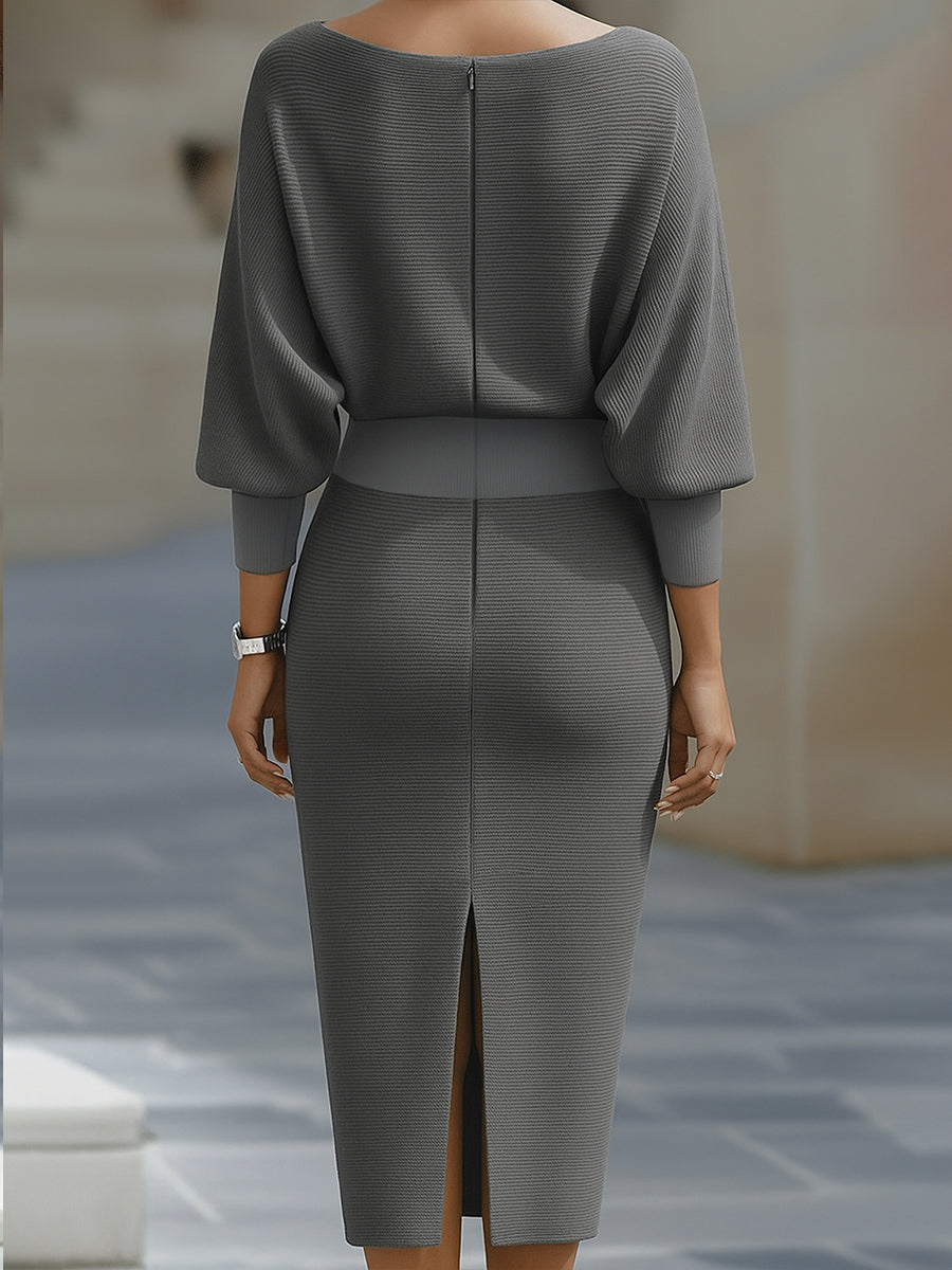 Versatile women's elegant midi dress with cowl neck & bodycon fit, perfect for day to night style.