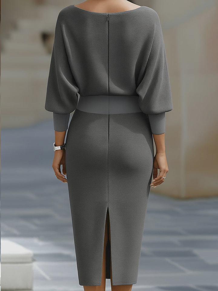 Versatile women's elegant midi dress with cowl neck & bodycon fit, perfect for day to night style.